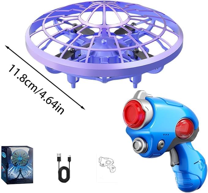 Mini Flying UFO Toy with Space Sensing Gun, LED Lights, Sound Effects & Infrared Obstacle Avoidance, Interactive Hovering Disc Toy for Indoor and Outdoor Play, Kids Ages 7+