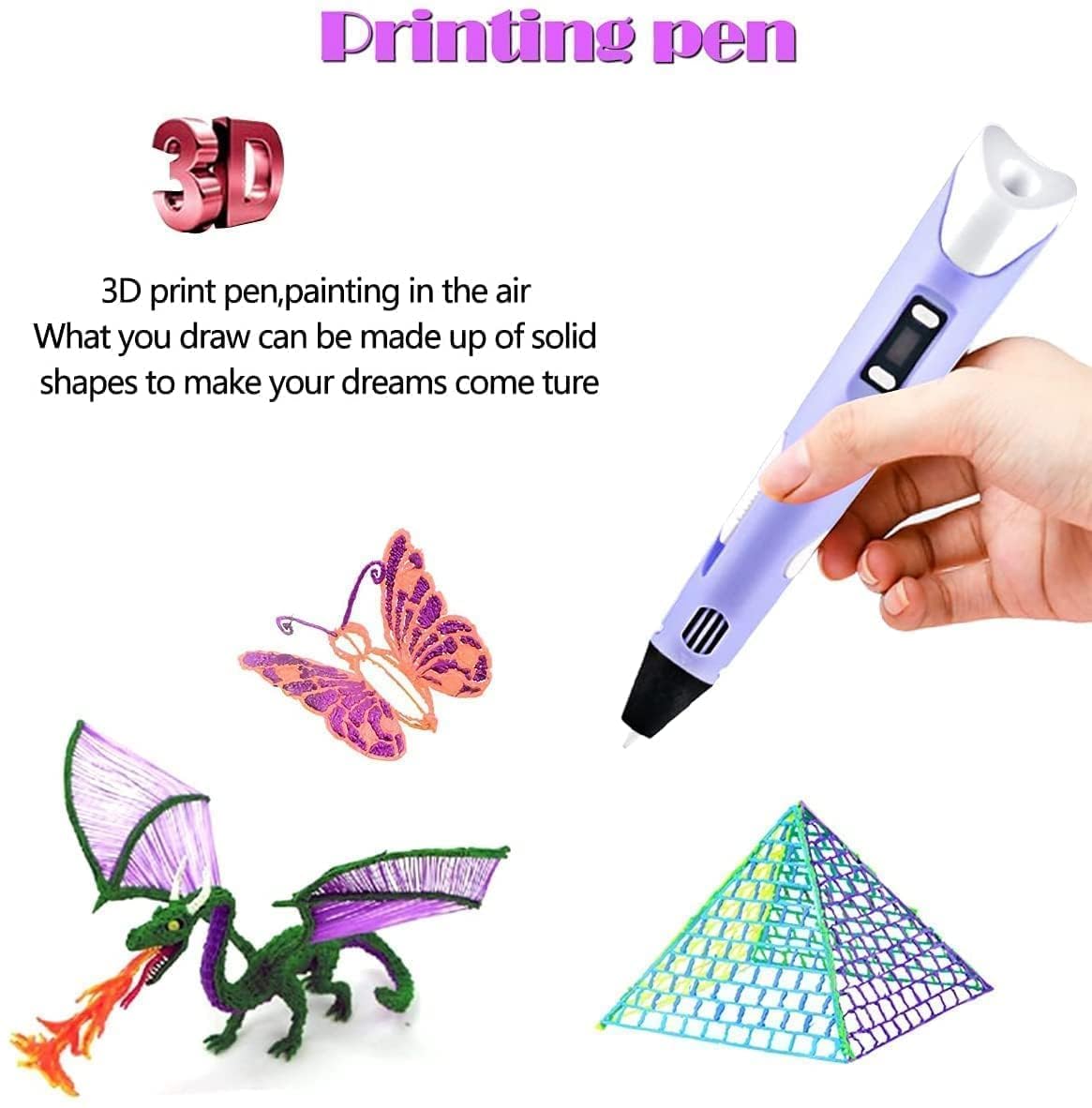 3D Printing Pen with LCD Display & Adjustable Speed | USB Powered Drawing Pen with PLA Filament Refills, Pen Stand & USB Cable | Creative DIY Craft Tool for Art, Models & Design Projects