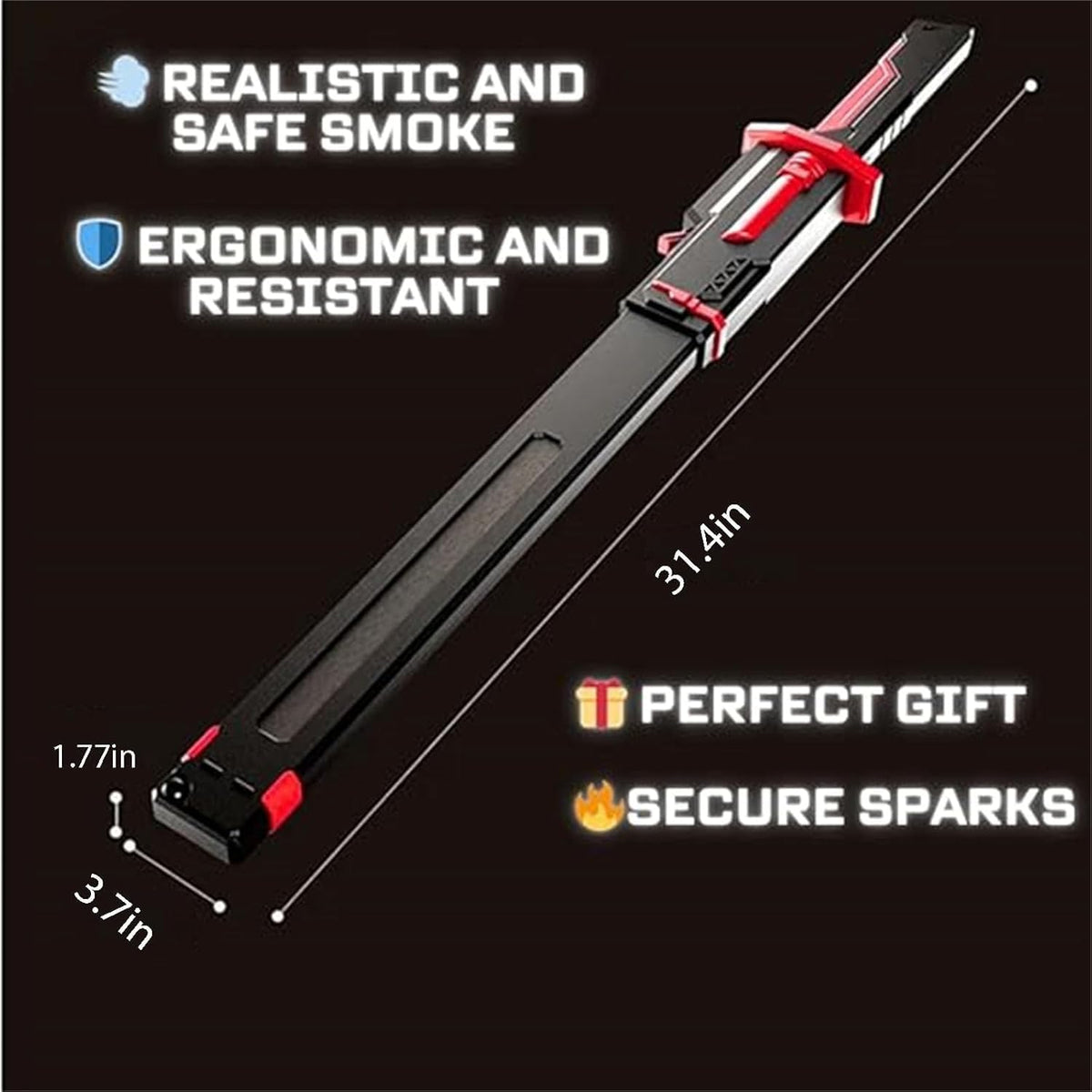 Sparkblade Sword with Sparks,31.5in Smoke Sparking Light Up Sword,Katana Fake Swords with LED Light and Spray,for Cosplay, Costume Accessory, Roleplay Halloweens Decorations