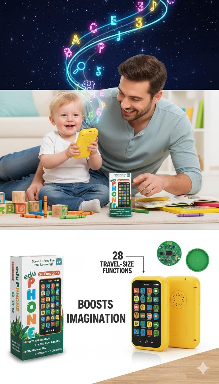 Educational Phone Toy for 2-12 Years Kids Rechargeable 24 Modes Talking Baby Smart Phone Mobile Toy Birthday Gift Surprise (Multi Color)