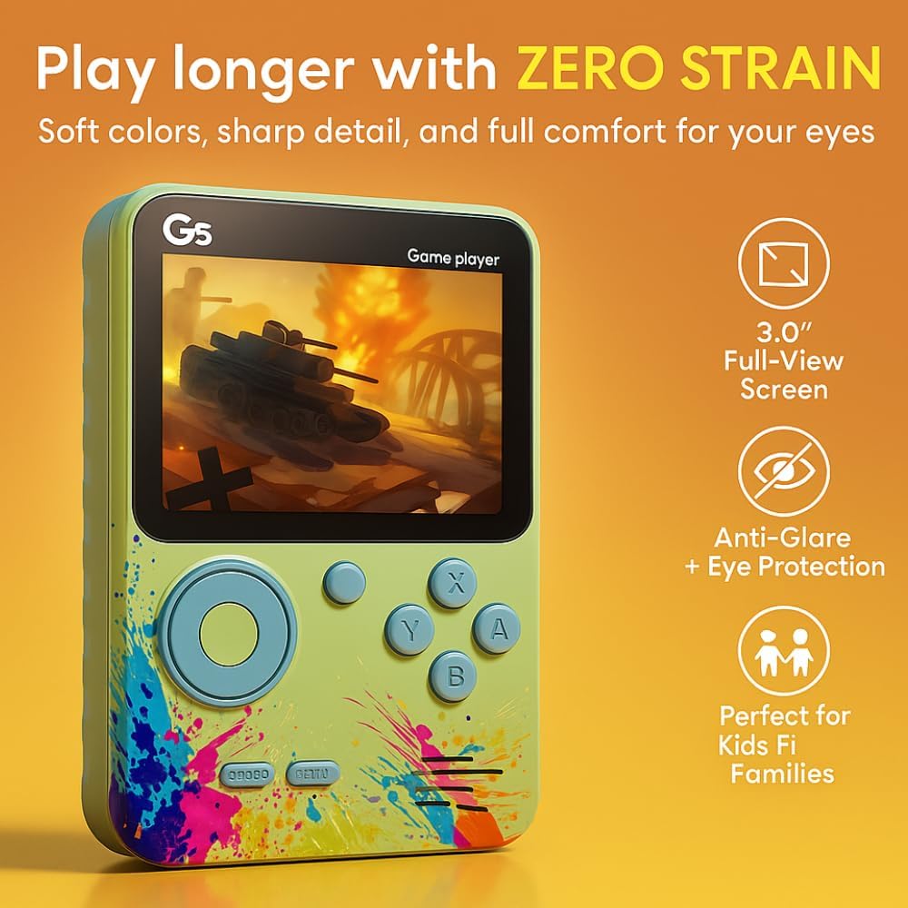 G5 500 in 1 Retro Game Box Handheld Console for Kids, 3 Inch Display Mini Portable Classic Video Game, Built-in Retro Games, Rechargeable Battery, TV Output, Gaming Gift for Kids & Adults, Green