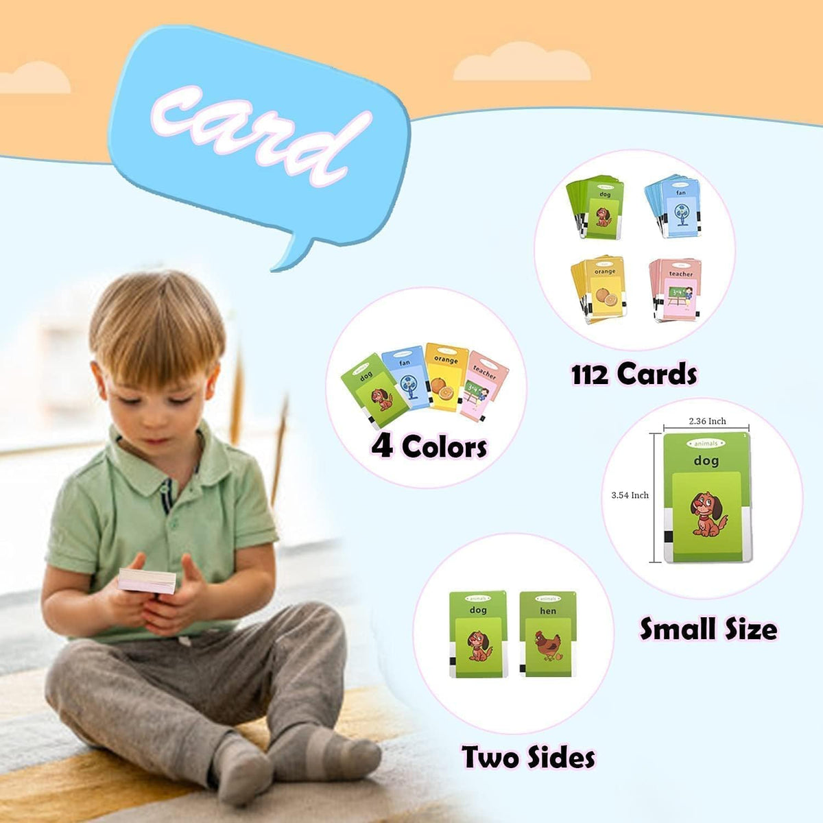 Educational Talking Flash Cards Learning Toy for Kids | Interactive Sound Learning Cards | Vocabulary, Animals, Fruits, Vehicles, Shapes & Everyday Objects | Early Learning Activity Set