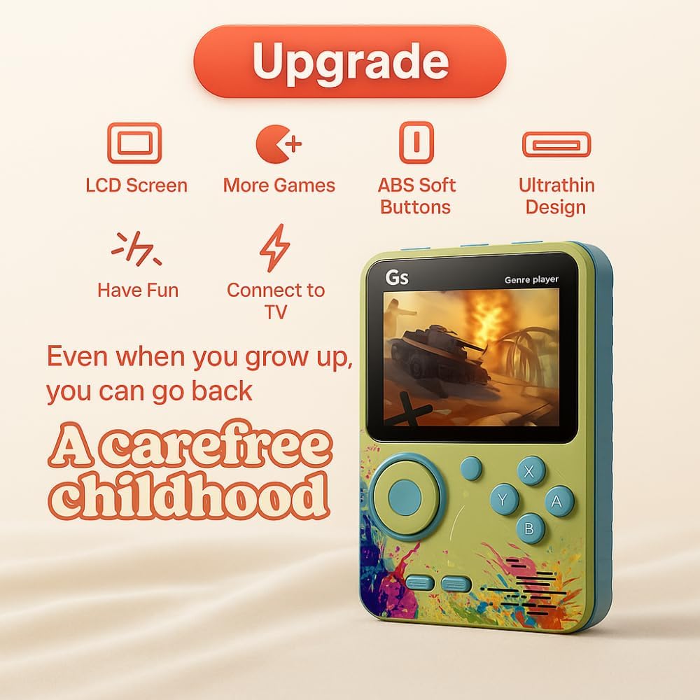 G5 500 in 1 Retro Game Box Handheld Console for Kids, 3 Inch Display Mini Portable Classic Video Game, Built-in Retro Games, Rechargeable Battery, TV Output, Gaming Gift for Kids & Adults, Green
