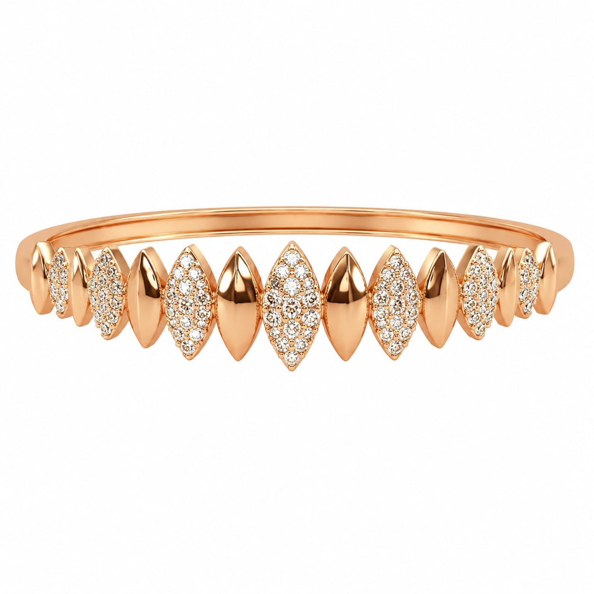 Women’s Gold Tone Stone Studded Bangle Bracelet, Elegant Marquise Leaf Design Fashion Cuff Bracelet with Crystal Detailing, Function Wear Jewellery Gift for Women