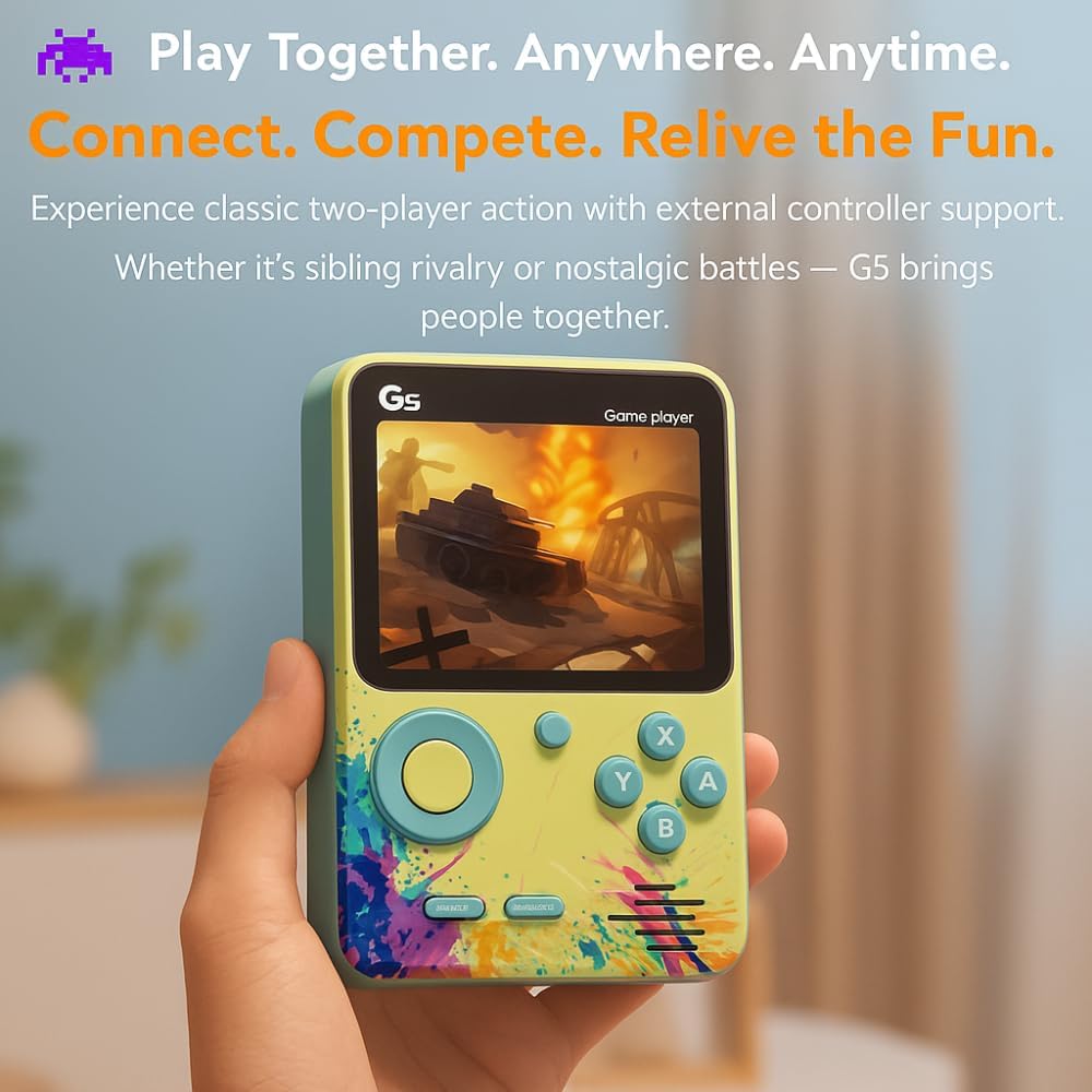 G5 500 in 1 Retro Game Box Handheld Console for Kids, 3 Inch Display Mini Portable Classic Video Game, Built-in Retro Games, Rechargeable Battery, TV Output, Gaming Gift for Kids & Adults, Green