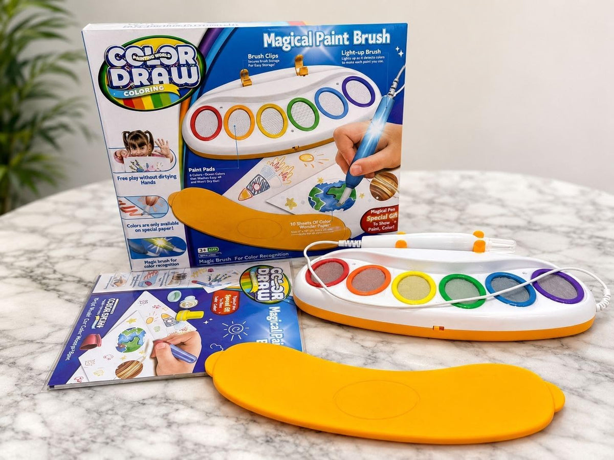 YLOCART® Color Draw Magical Paint Brush Set with Light-Up Brush, Mess Free Painting & Learning for Kids, Toddlers Toys & Activities, 6 Classic Colours, 18 Wonder Paper Sheets, for Kids Ages 3+