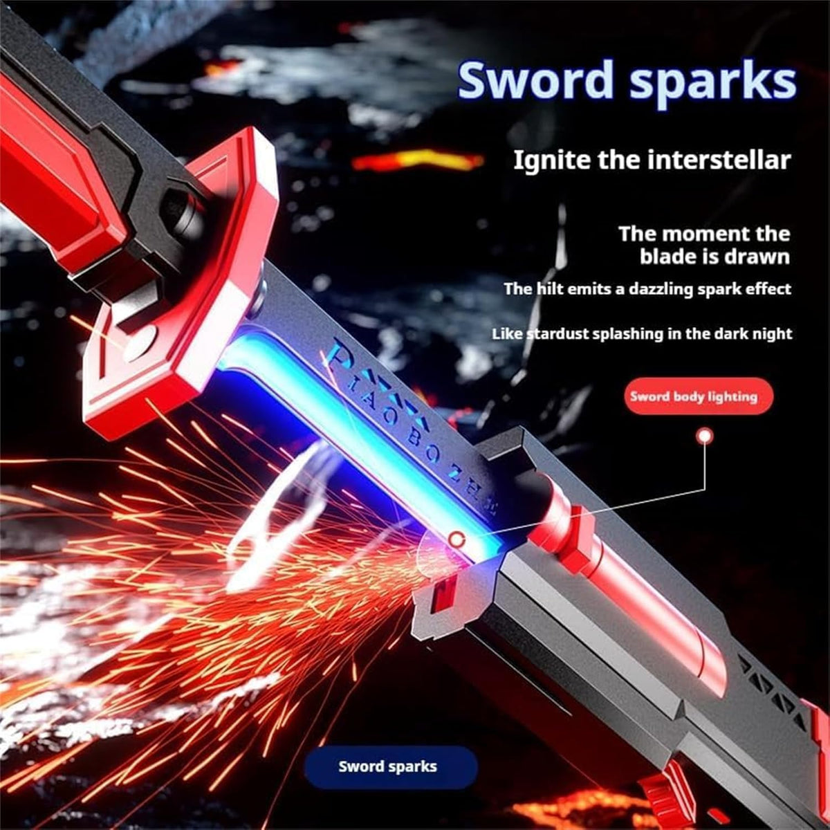 Sparkblade Sword with Sparks,31.5in Smoke Sparking Light Up Sword,Katana Fake Swords with LED Light and Spray,for Cosplay, Costume Accessory, Roleplay Halloweens Decorations