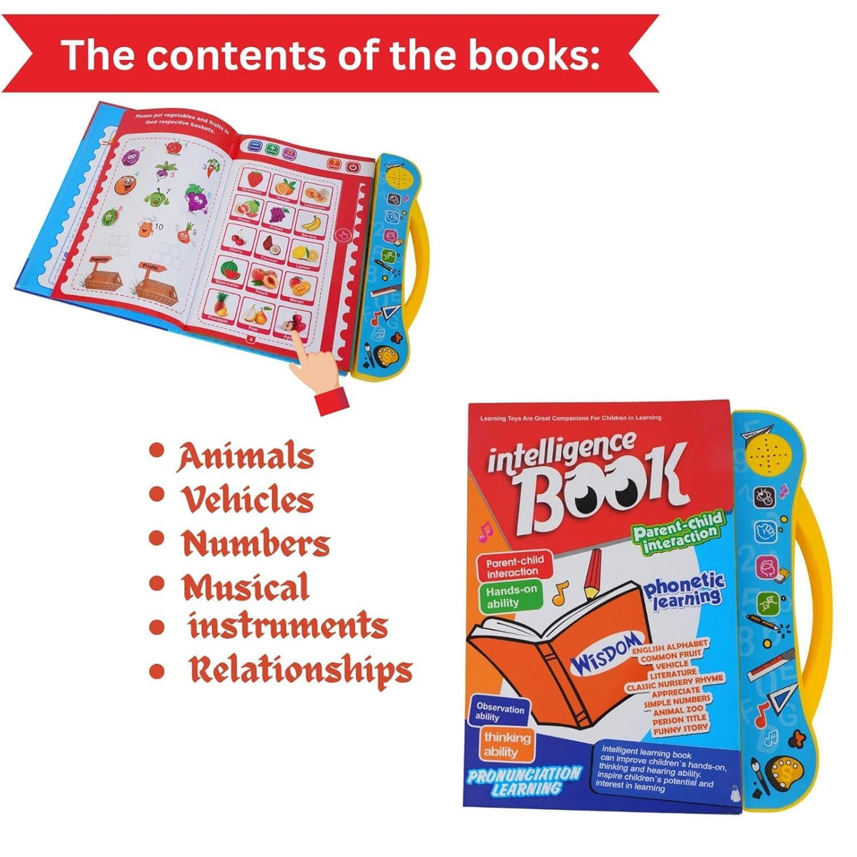 Intelligence Book Musical Learning Toy, Educational Phonics Book with Sound, Interactive Parent-Child Learning for Kids Ages 3+, Multicolour