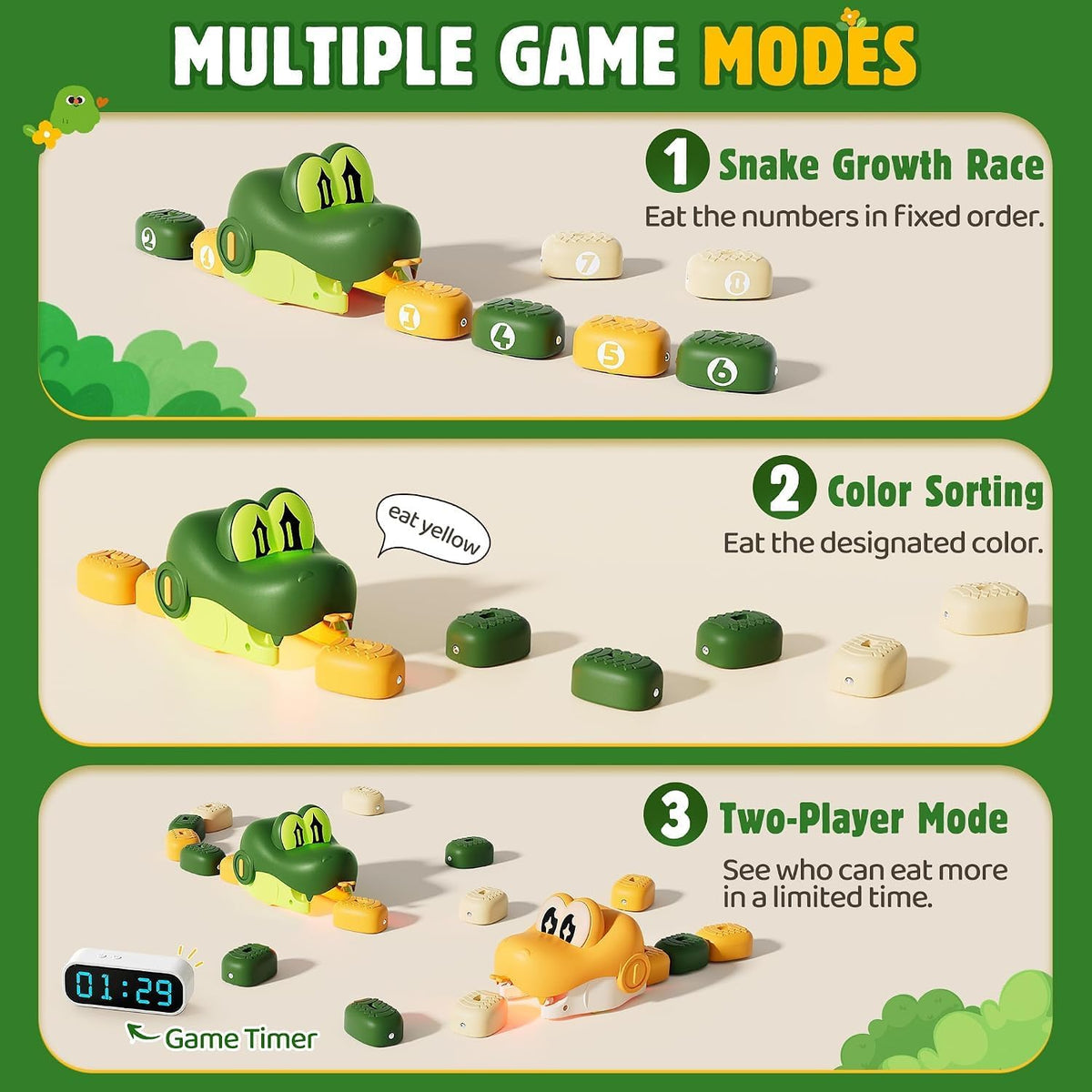 RC Magnetic Greedy Snake Toy for Kids, Remote Control Crawling Snake with Magnetic Connecting Segments, Rechargeable Interactive Toy