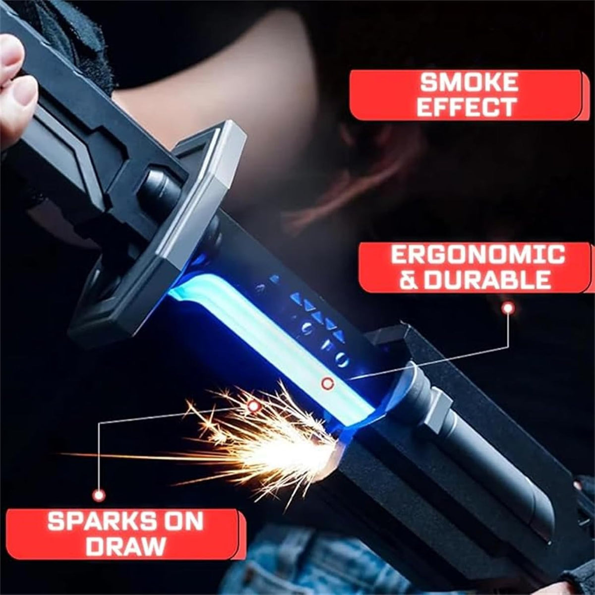 Sparkblade Sword with Sparks,31.5in Smoke Sparking Light Up Sword,Katana Fake Swords with LED Light and Spray,for Cosplay, Costume Accessory, Roleplay Halloweens Decorations