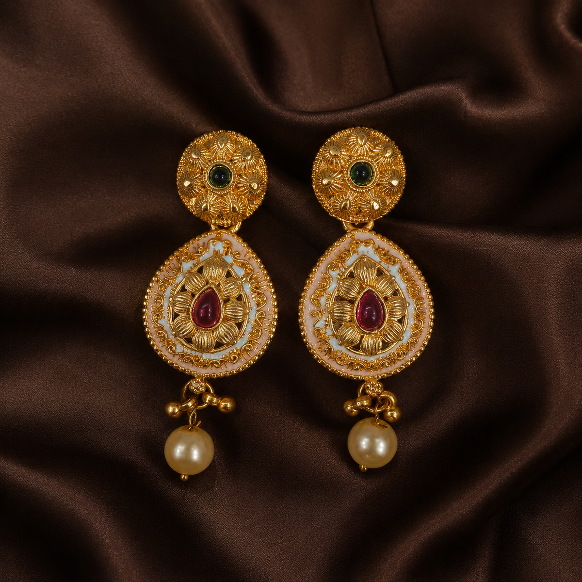 YLOCART Gold Tone Pearl Necklace and Earrings Set for Women | Traditional Ethnic Bridal Jewellery