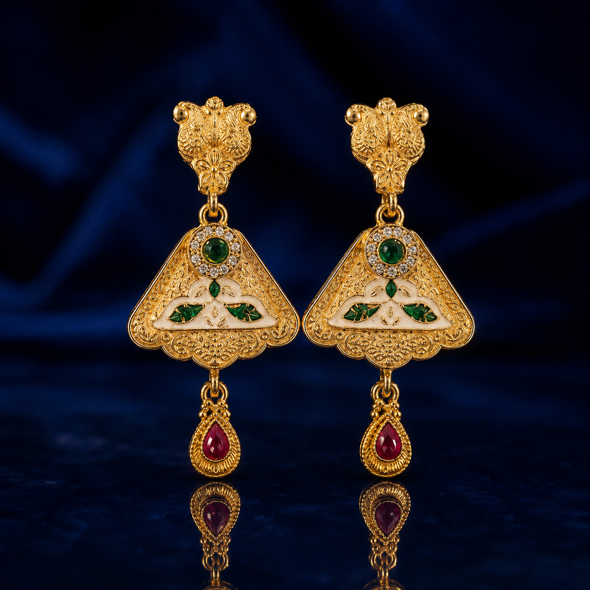 YLOCART Gold Tone Pearl Necklace and Earrings Set for Women | Multicolor Traditional Ethnic Jewellery Set