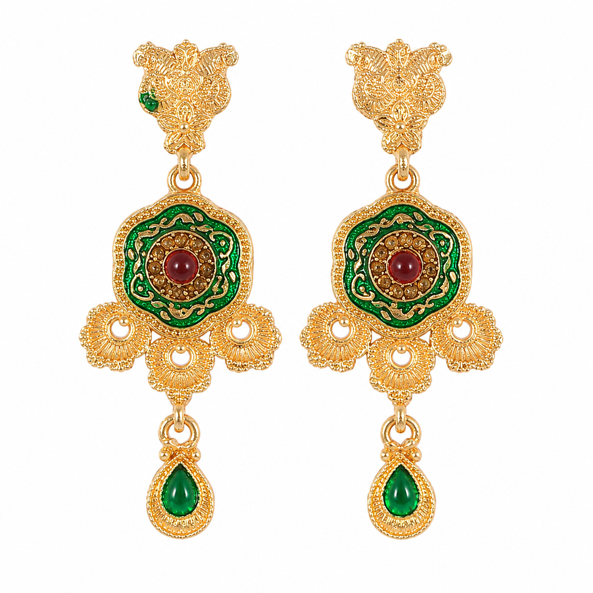 YLOCART Gold Tone Pearl Necklace and Earrings Set for Women | Multicolor Traditional Ethnic Jewellery