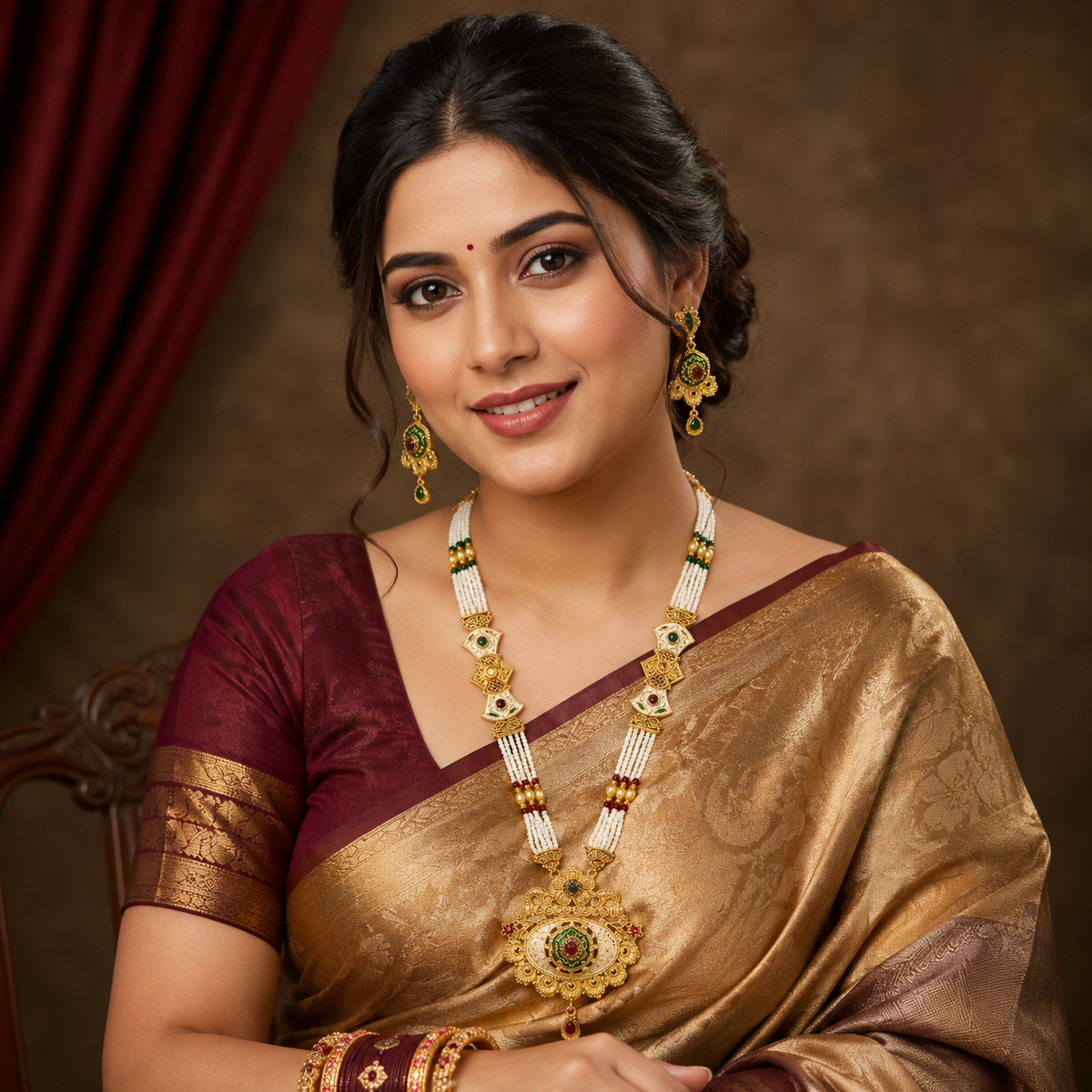 YLOCART Gold Tone Pearl Necklace and Earrings Set for Women | Multicolor Traditional Ethnic Jewellery