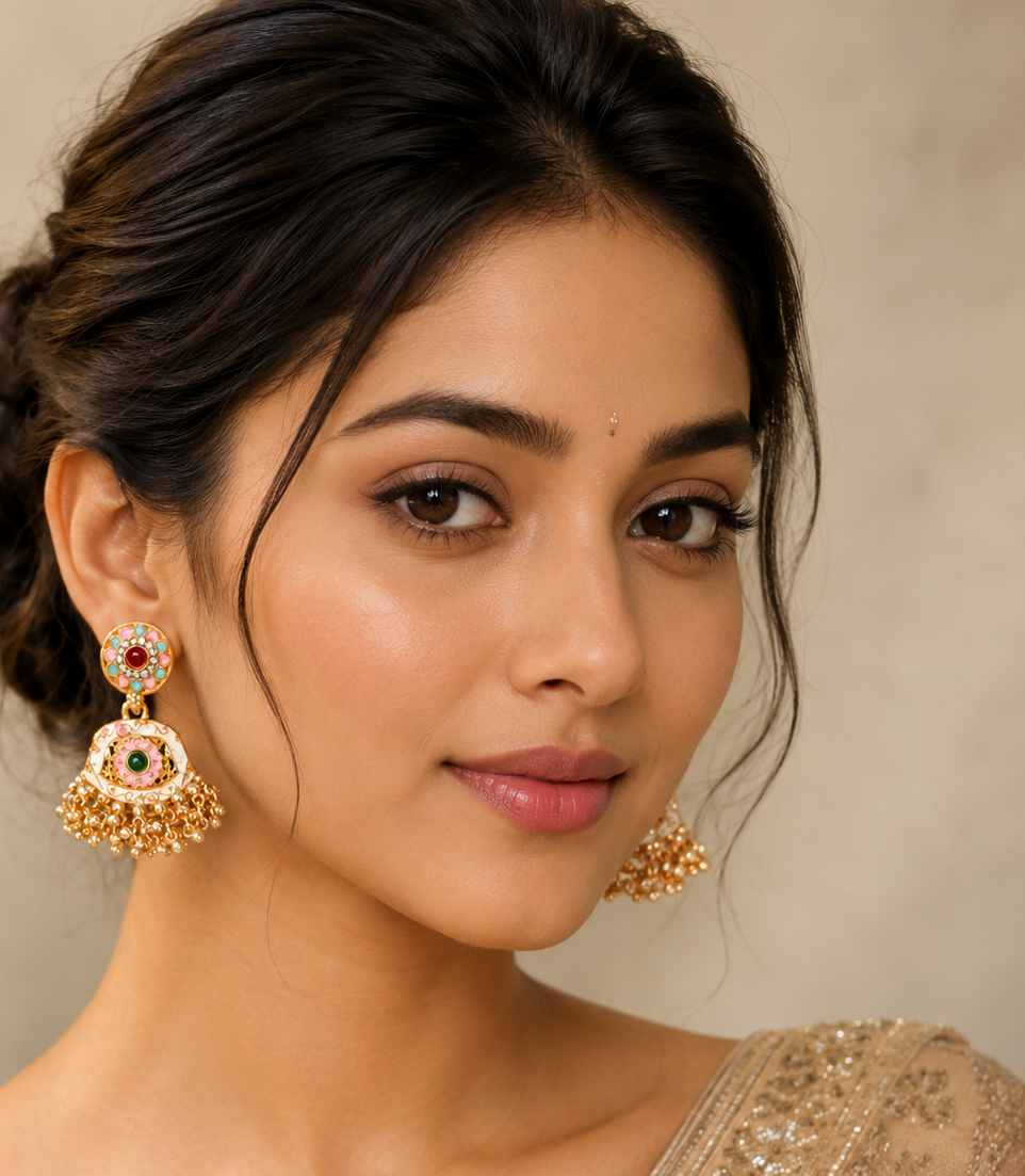 YLOCART Gold Tone Traditional Necklace and Earrings Set for Women | Multicolor Ethnic Jewellery Set