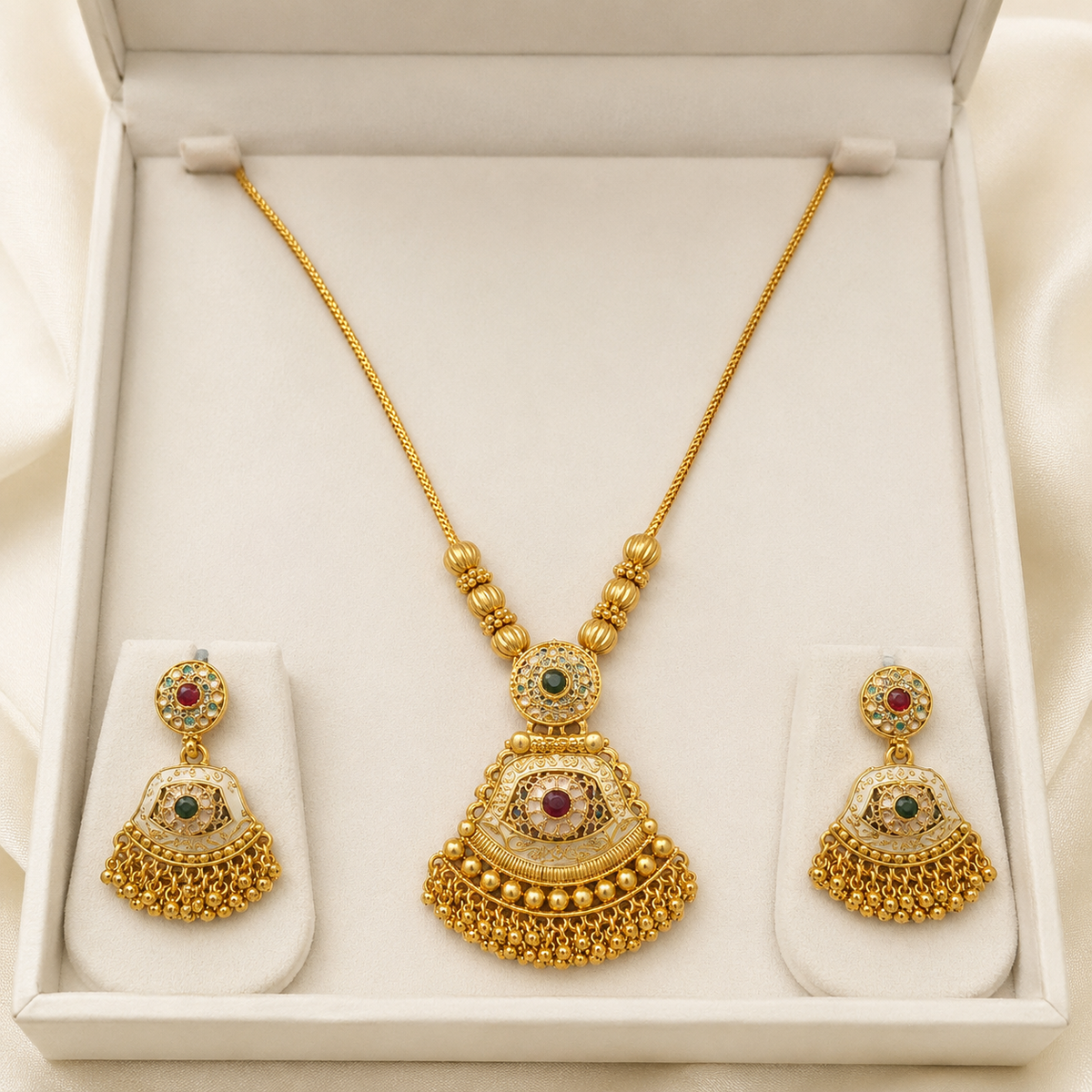 YLOCART Gold Tone Traditional Necklace and Earrings Set for Women | Multicolor Ethnic Jewellery Set