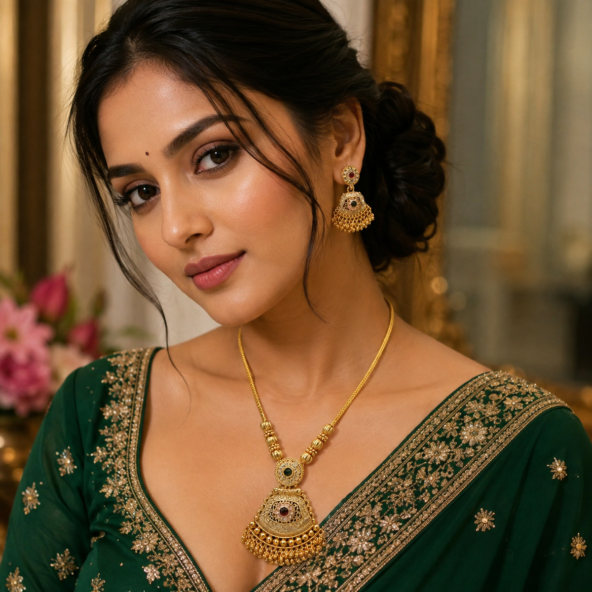 YLOCART Gold Tone Traditional Necklace and Earrings Set for Women | Multicolor Ethnic Jewellery Set