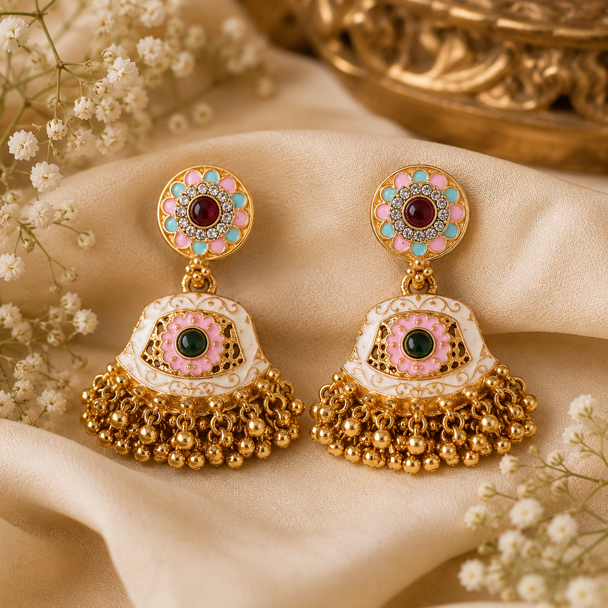 YLOCART Gold Tone Traditional Necklace and Earrings Set for Women | Multicolor Ethnic Jewellery Set