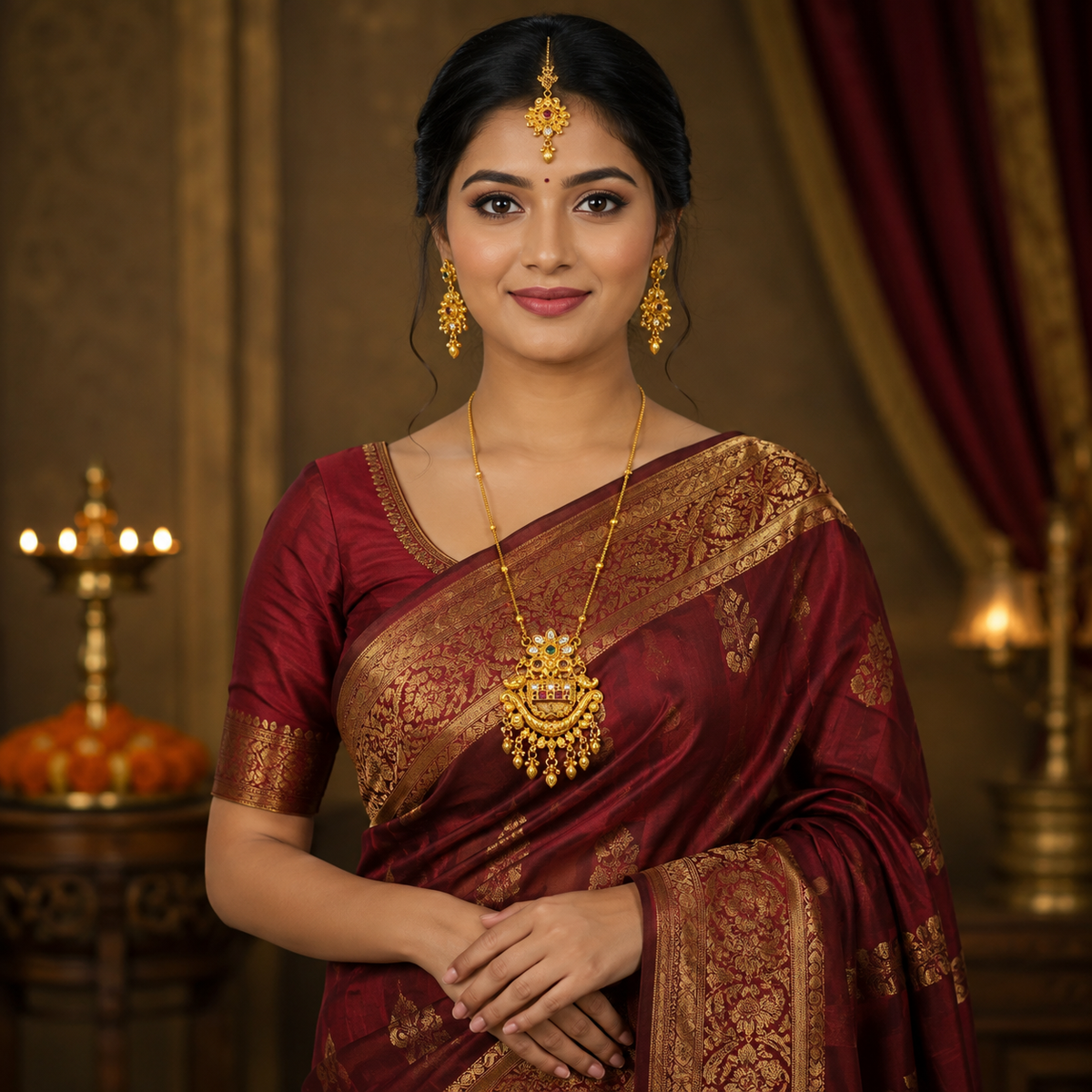 YLOCART Gold Tone Traditional Necklace Set for Women | Necklace, Earrings & Maang Tikka | Multicolor Ethnic Bridal Jewellery