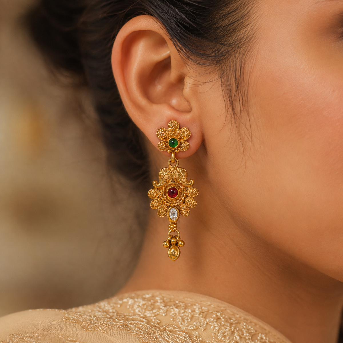 YLOCART Gold Tone Traditional Necklace Set for Women | Necklace, Earrings & Maang Tikka | Multicolor Ethnic Bridal Jewellery
