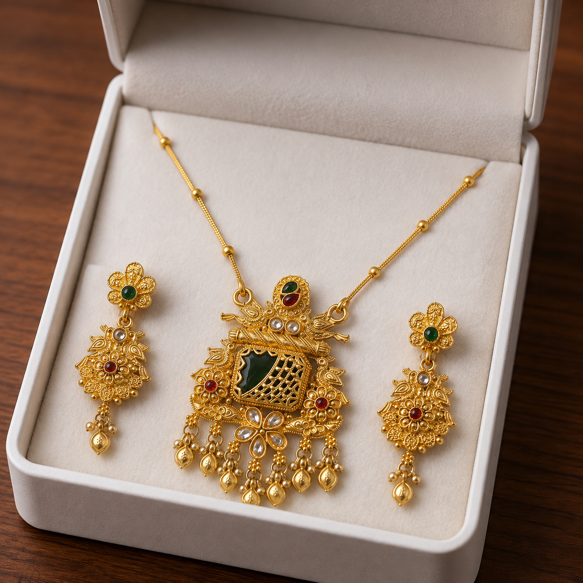 YLOCART Gold Tone Traditional Necklace, Earrings & Maang Tikka Set for Women | Multicolor Ethnic Bridal Jewellery