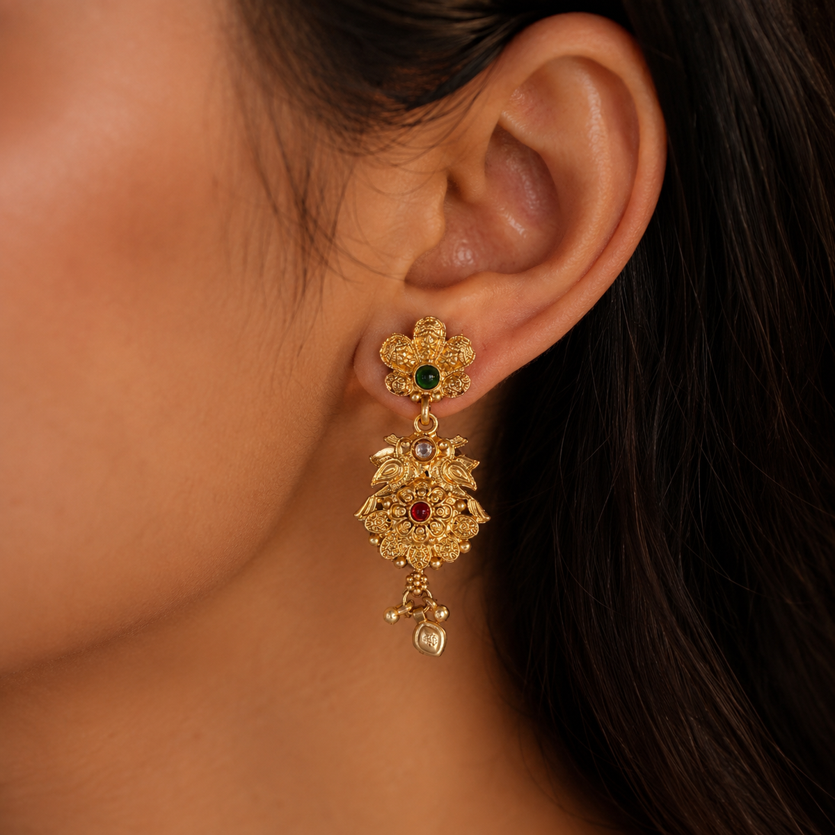 YLOCART Gold Tone Traditional Necklace, Earrings & Maang Tikka Set for Women | Multicolor Ethnic Bridal Jewellery
