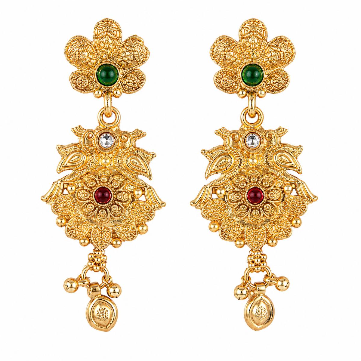 YLOCART Gold Tone Traditional Necklace, Earrings & Maang Tikka Set for Women | Multicolor Ethnic Bridal Jewellery