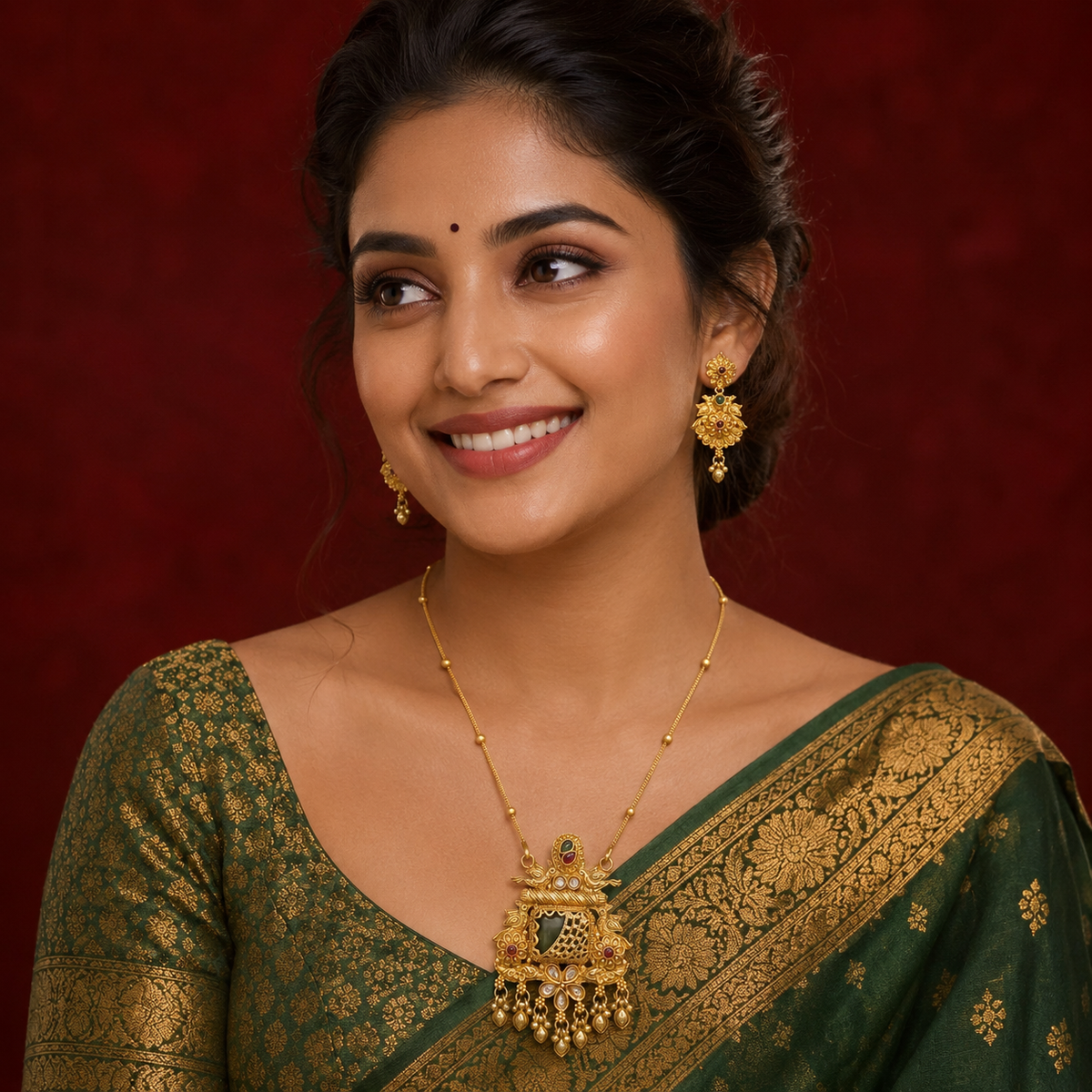 YLOCART Gold Tone Traditional Necklace, Earrings & Maang Tikka Set for Women | Multicolor Ethnic Bridal Jewellery