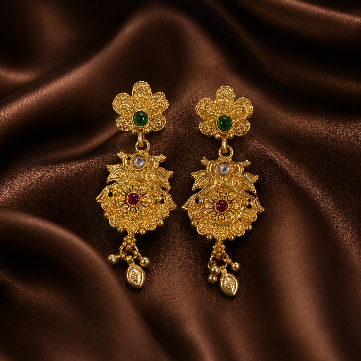 YLOCART Gold Tone Traditional Necklace, Earrings & Maang Tikka Set for Women | Multicolor Ethnic Bridal Jewellery