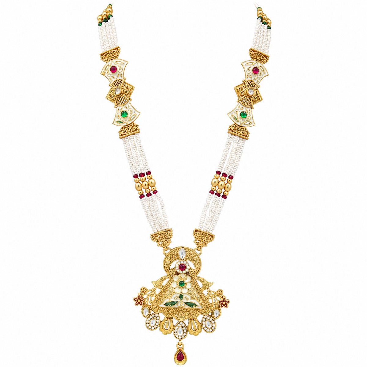 YLOCART Gold Tone Pearl Necklace and Earrings Set for Women | Multicolor Traditional Ethnic Jewellery Set