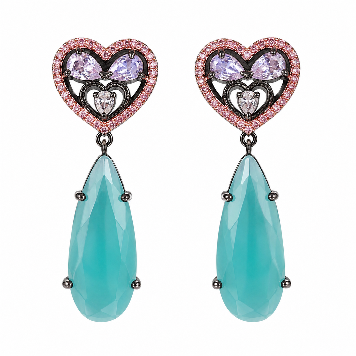 Blue Oval Drop Earrings for Women | Crystal Studded Double Oval Earrings | Elegant Party Wear Jewellery