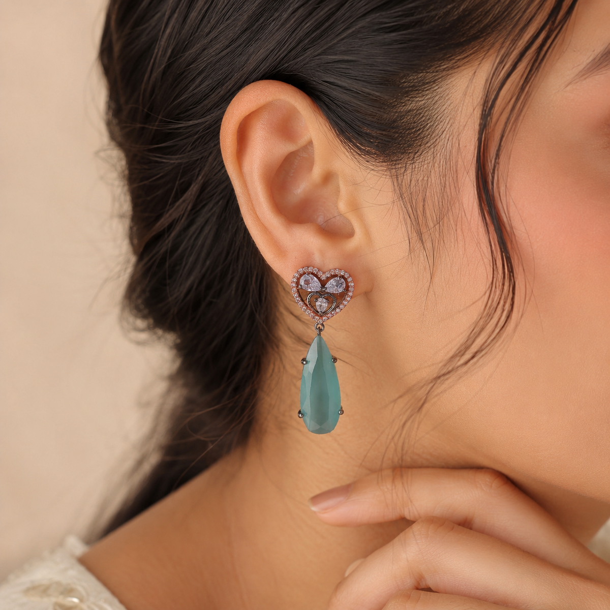 Blue Oval Drop Earrings for Women | Crystal Studded Double Oval Earrings | Elegant Party Wear Jewellery