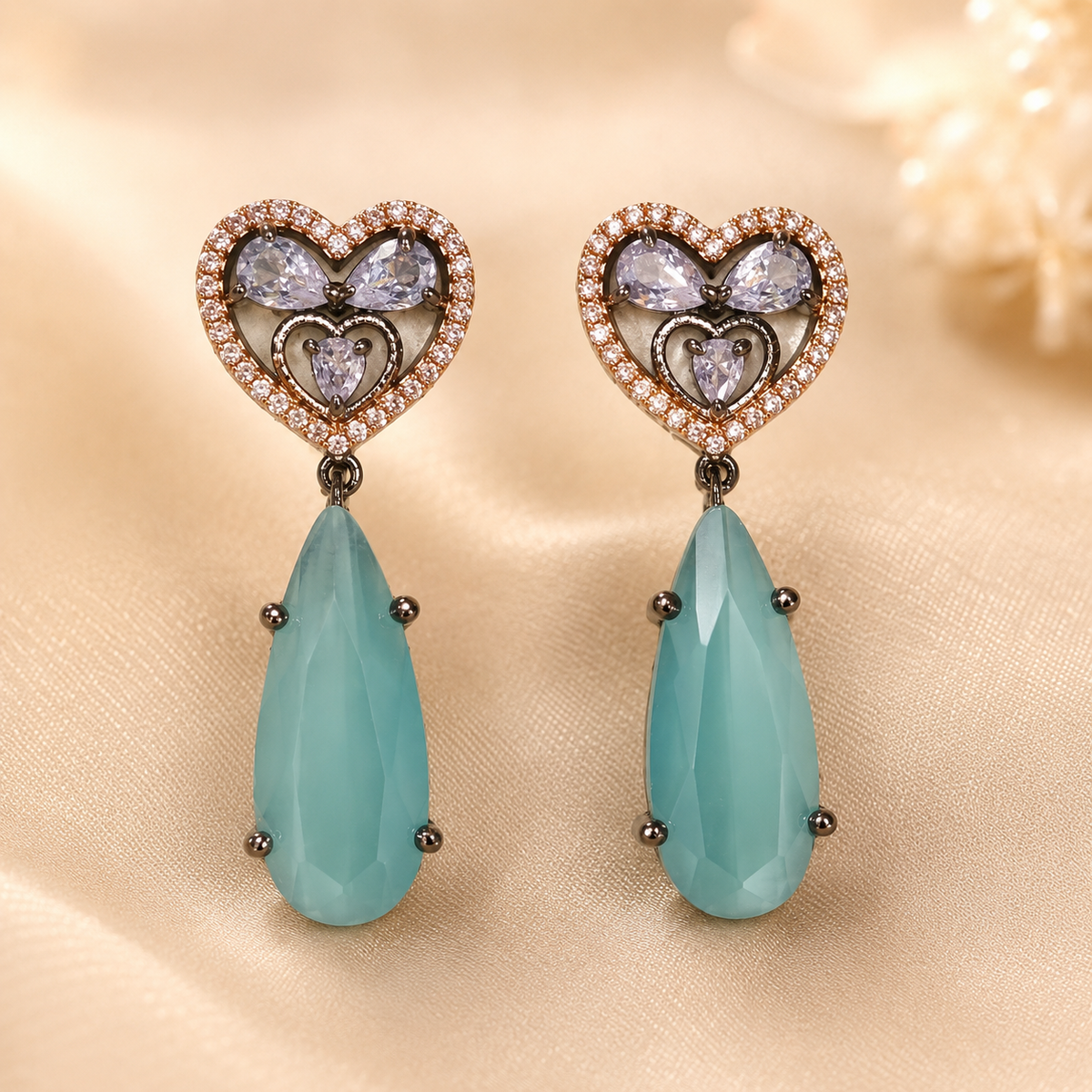 Blue Oval Drop Earrings for Women | Crystal Studded Double Oval Earrings | Elegant Party Wear Jewellery