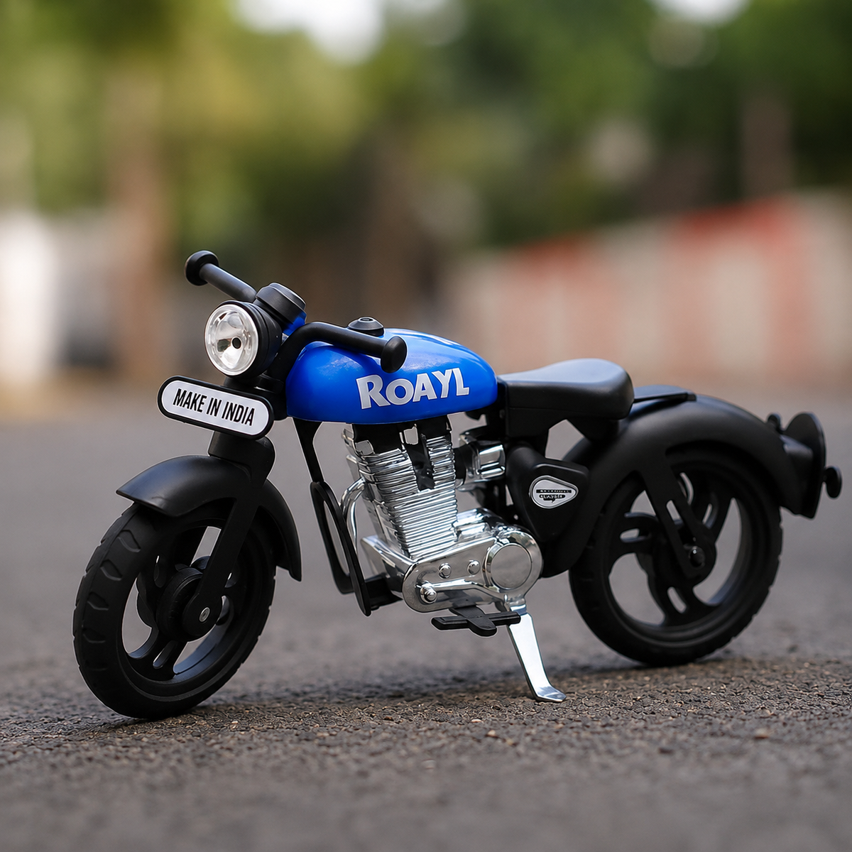 Miniature Motorcycle Bike Showpiece for Home Decor, Decorative Classic Motorbike Model for Office Desk, Living Room, Shelf, Showcase & Gifting, Blue and Black