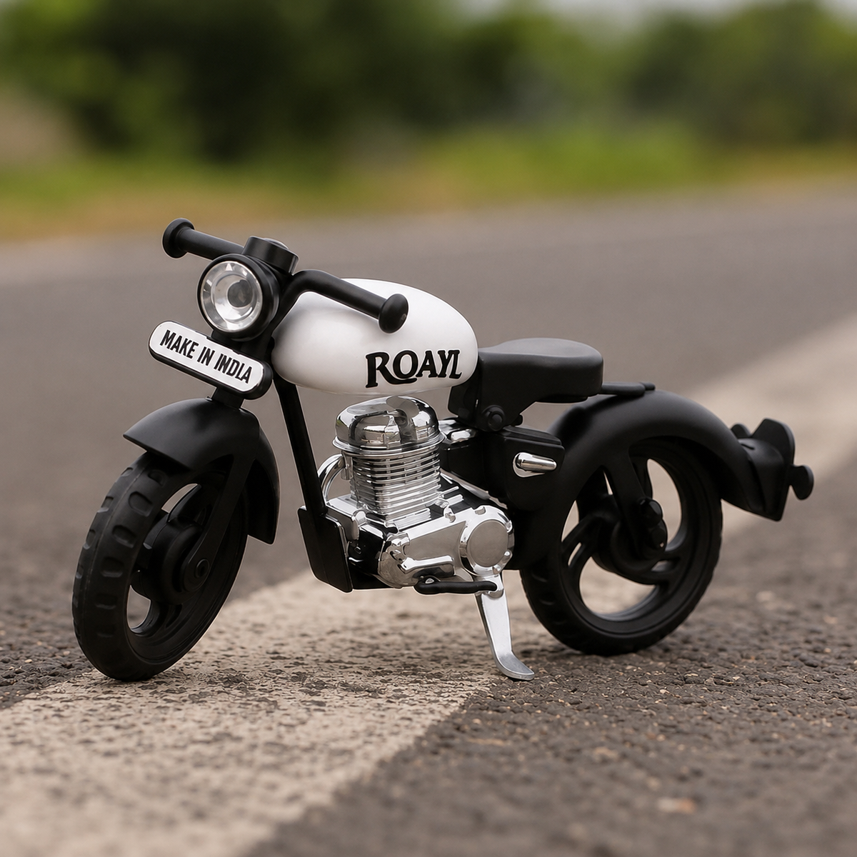 Miniature Motorcycle Bike Showpiece for Home Decor, Decorative Classic Motorbike Model for Office Desk, Living Room, Shelf, Showcase & Gifting, Blue and Black