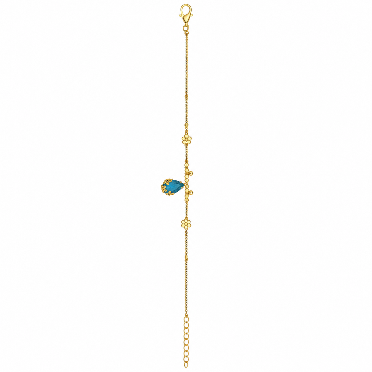 YLOCART Gold Plated Blue Stone Designer Bracelet for Women | Elegant Floral Chain Bracelet | Traditional Fashion Jewellery for Party & Festive Wear