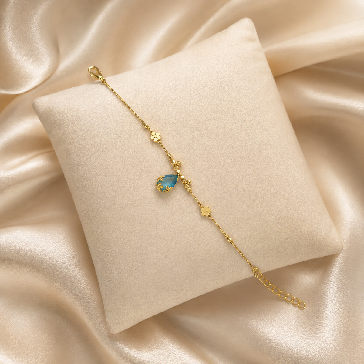 YLOCART Gold Plated Pink Stone Bracelet for Women | Elegant Teardrop Crystal Charm Bracelet | Stylish Fashion Jewellery for Party, Wedding & Festive Wear