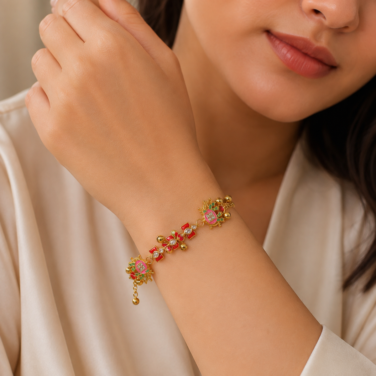 YLOCART Gold Plated Multicolor Designer Bracelet for Women | Elegant Traditional Fashion Jewellery | Stylish Party & Festive Wear Bracelet