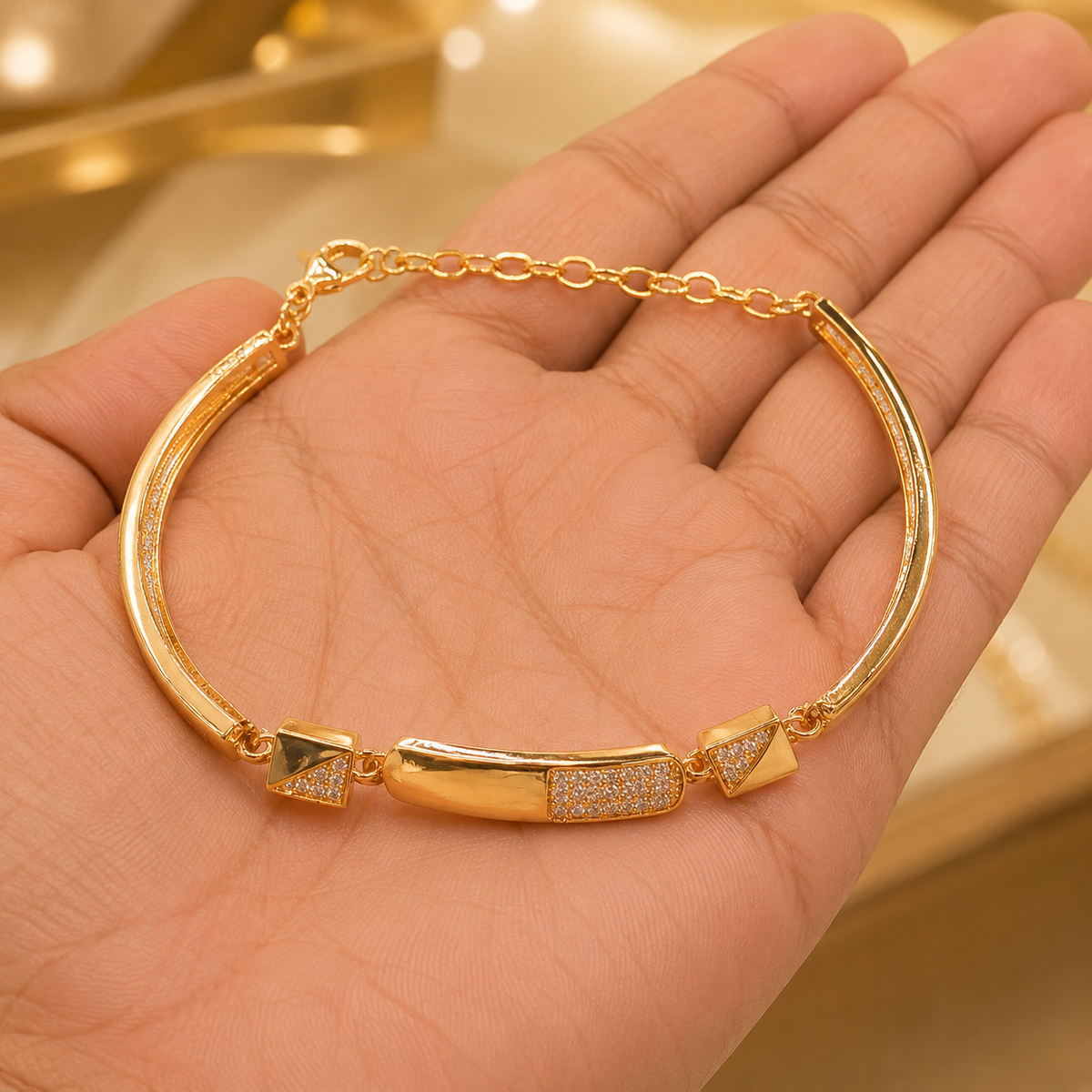 YLOCART Gold Tone Designer Bracelet Kada for Women | Crystal Studded Elegant Fashion Jewellery