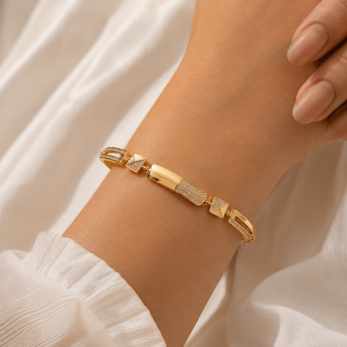 YLOCART Gold Tone Designer Bracelet Kada for Women | Crystal Studded Elegant Fashion Jewellery
