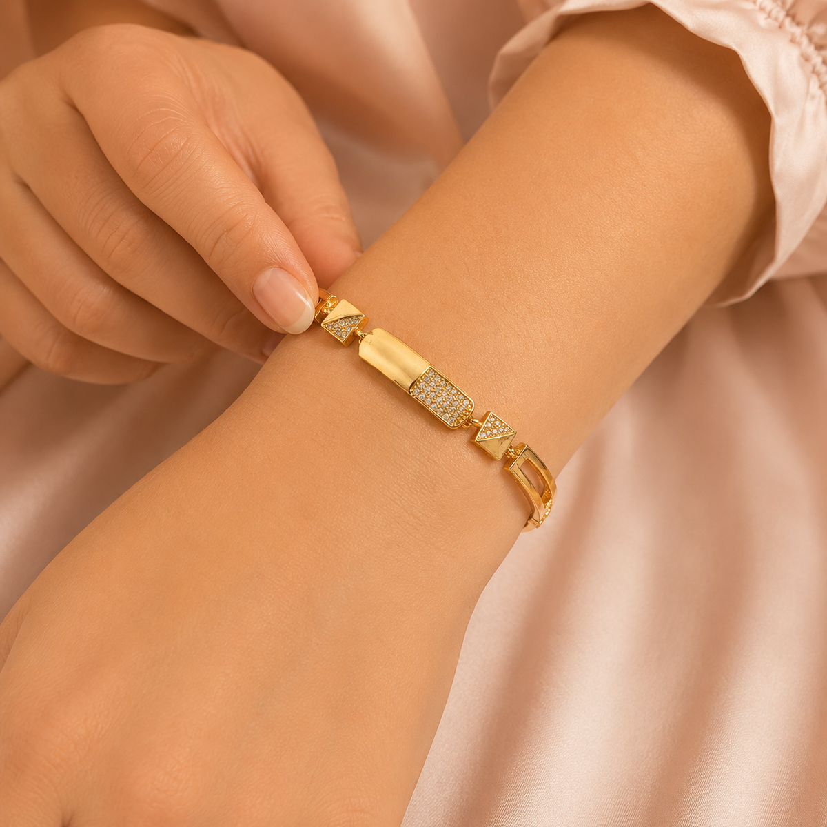 YLOCART Gold Tone Designer Bracelet Kada for Women | Crystal Studded Elegant Fashion Jewellery