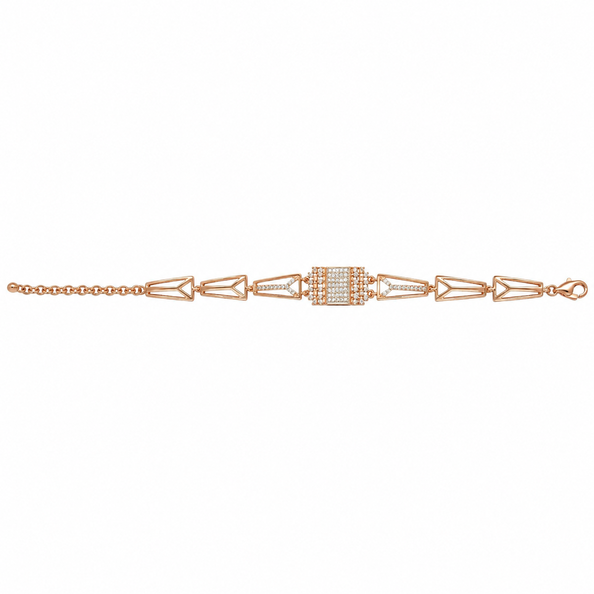 YLOCART Rose Gold Tone Designer Bracelet Kada for Women | Geometric Crystal Studded Fashion Jewellery