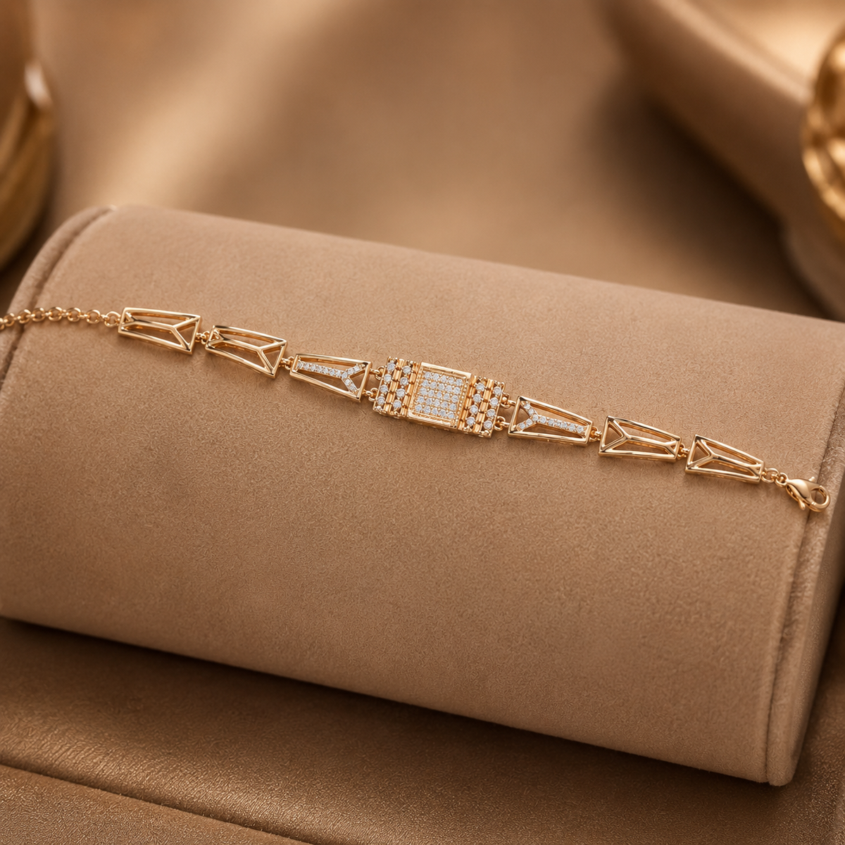 YLOCART Rose Gold Tone Designer Bracelet Kada for Women | Geometric Crystal Studded Fashion Jewellery