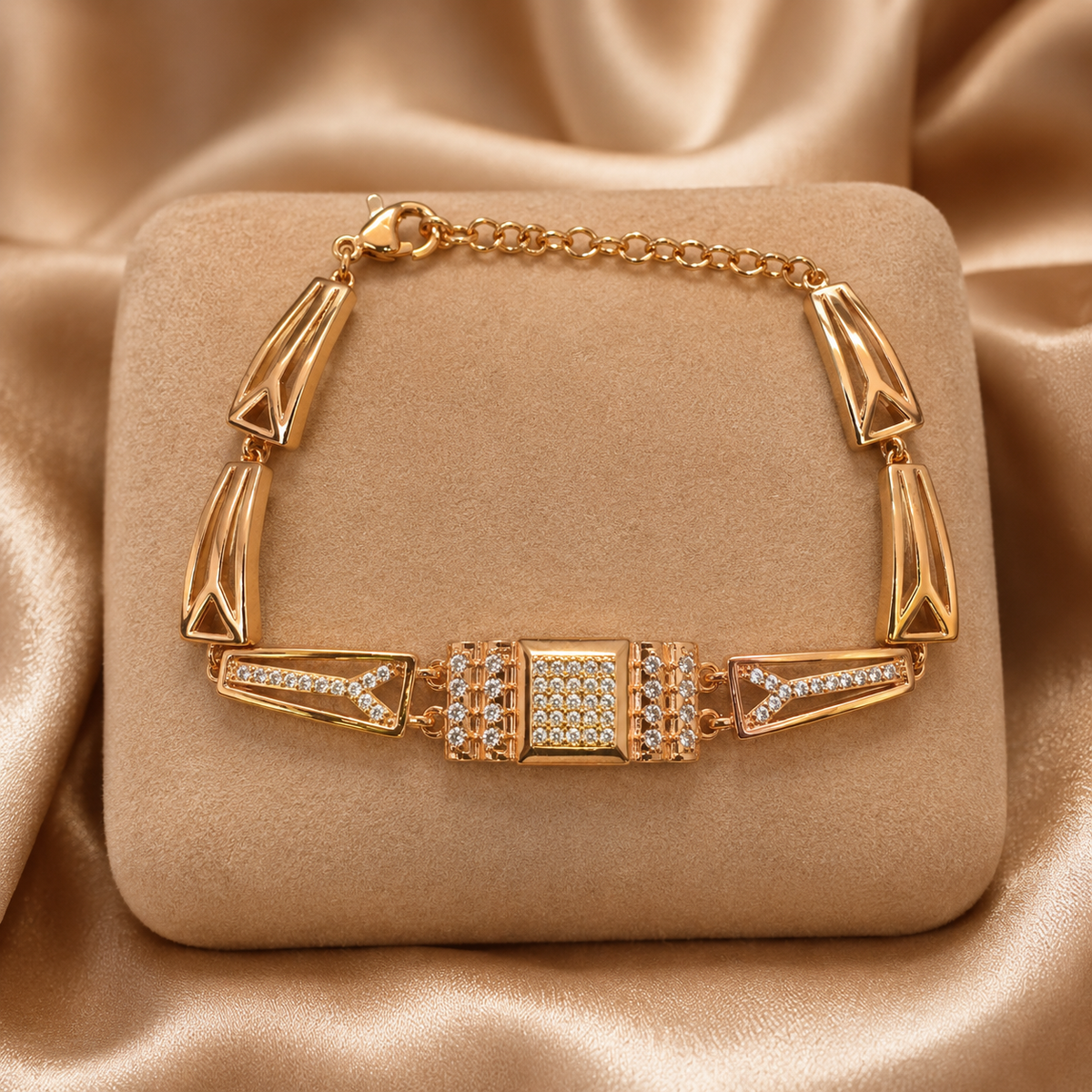 YLOCART Rose Gold Tone Designer Bracelet Kada for Women | Geometric Crystal Studded Fashion Jewellery