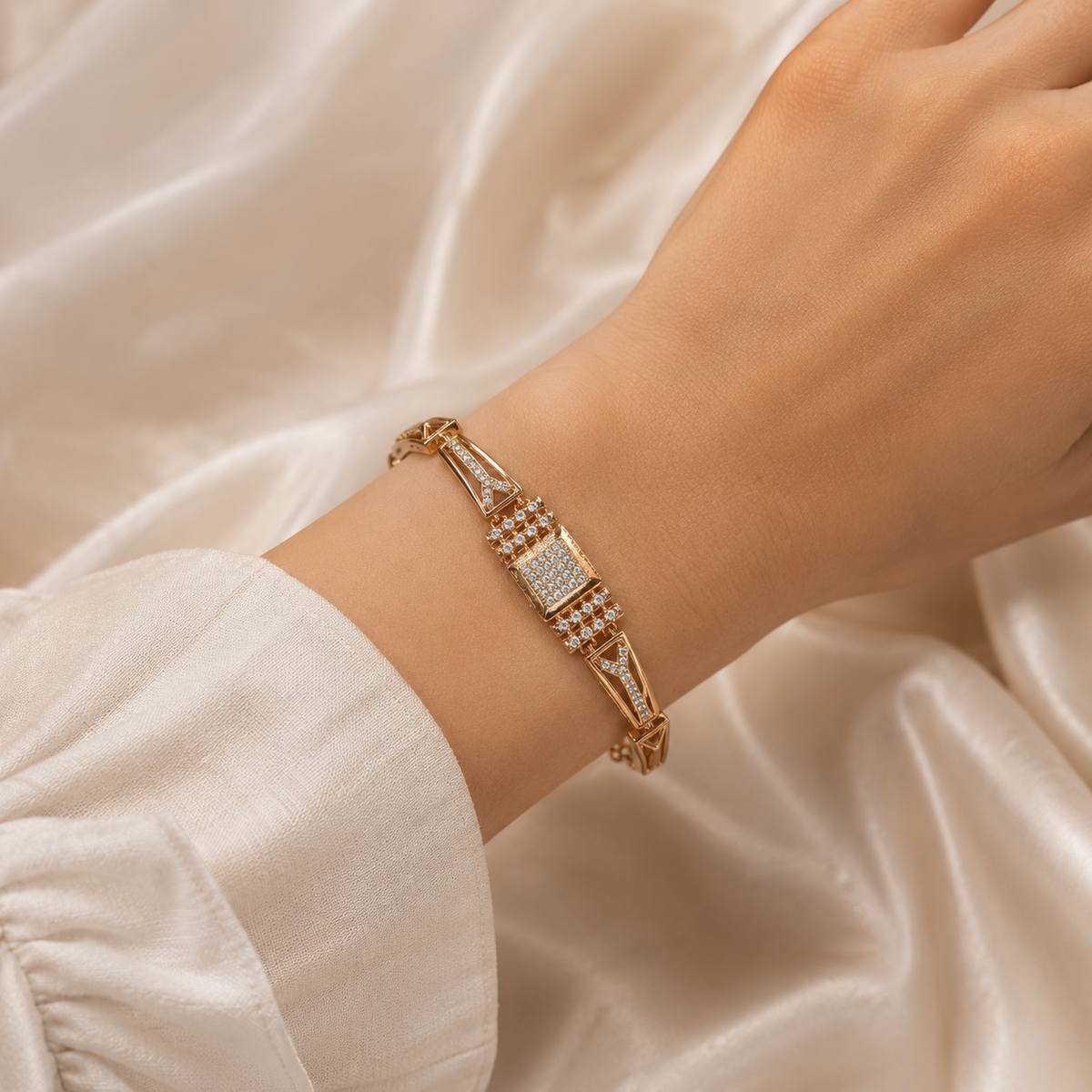 YLOCART Rose Gold Tone Designer Bracelet Kada for Women | Geometric Crystal Studded Fashion Jewellery