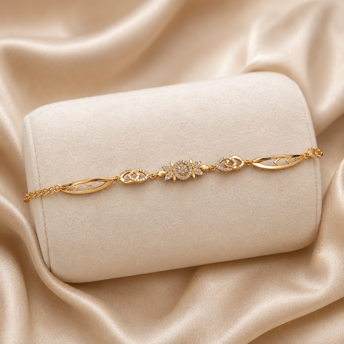 YLOCART Gold Tone Designer Bracelet Kada for Women | Floral Crystal Studded Elegant Fashion Jewellery