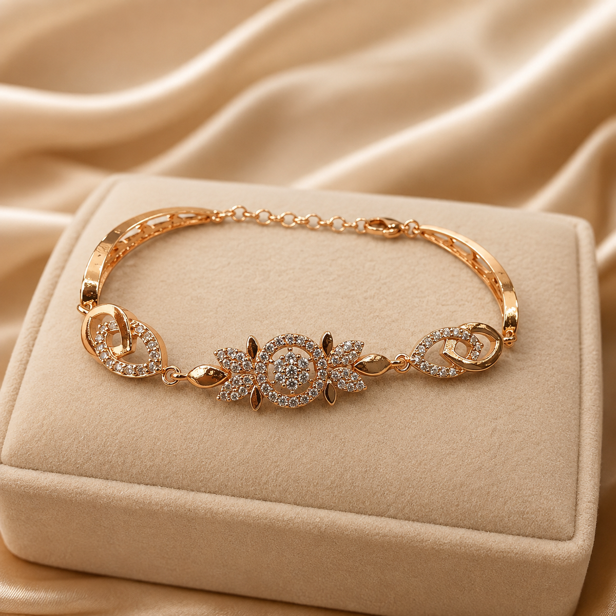 YLOCART Gold Tone Designer Bracelet Kada for Women | Floral Crystal Studded Elegant Fashion Jewellery