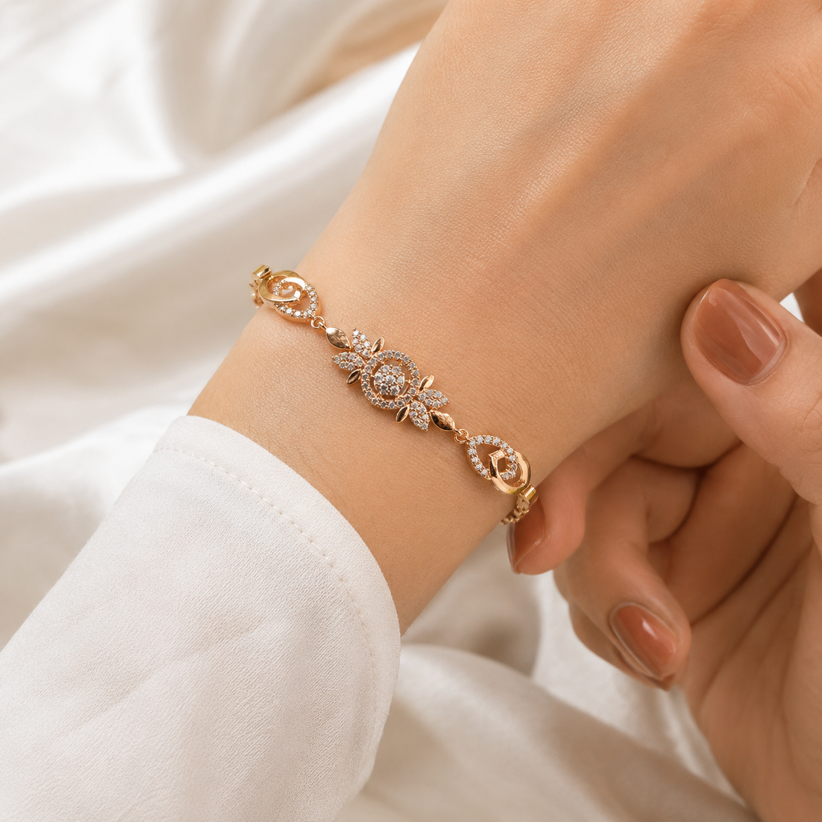 YLOCART Gold Tone Designer Bracelet Kada for Women | Floral Crystal Studded Elegant Fashion Jewellery