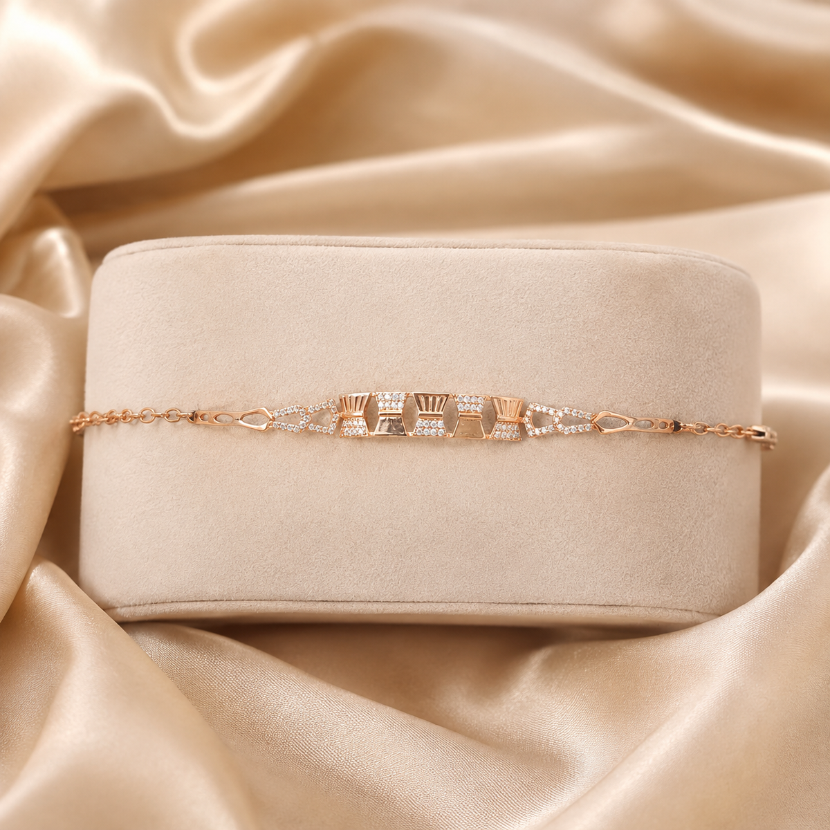 YLOCART Rose Gold Tone Designer Bracelet Kada for Women | Crystal Studded Geometric Fashion Jewellery