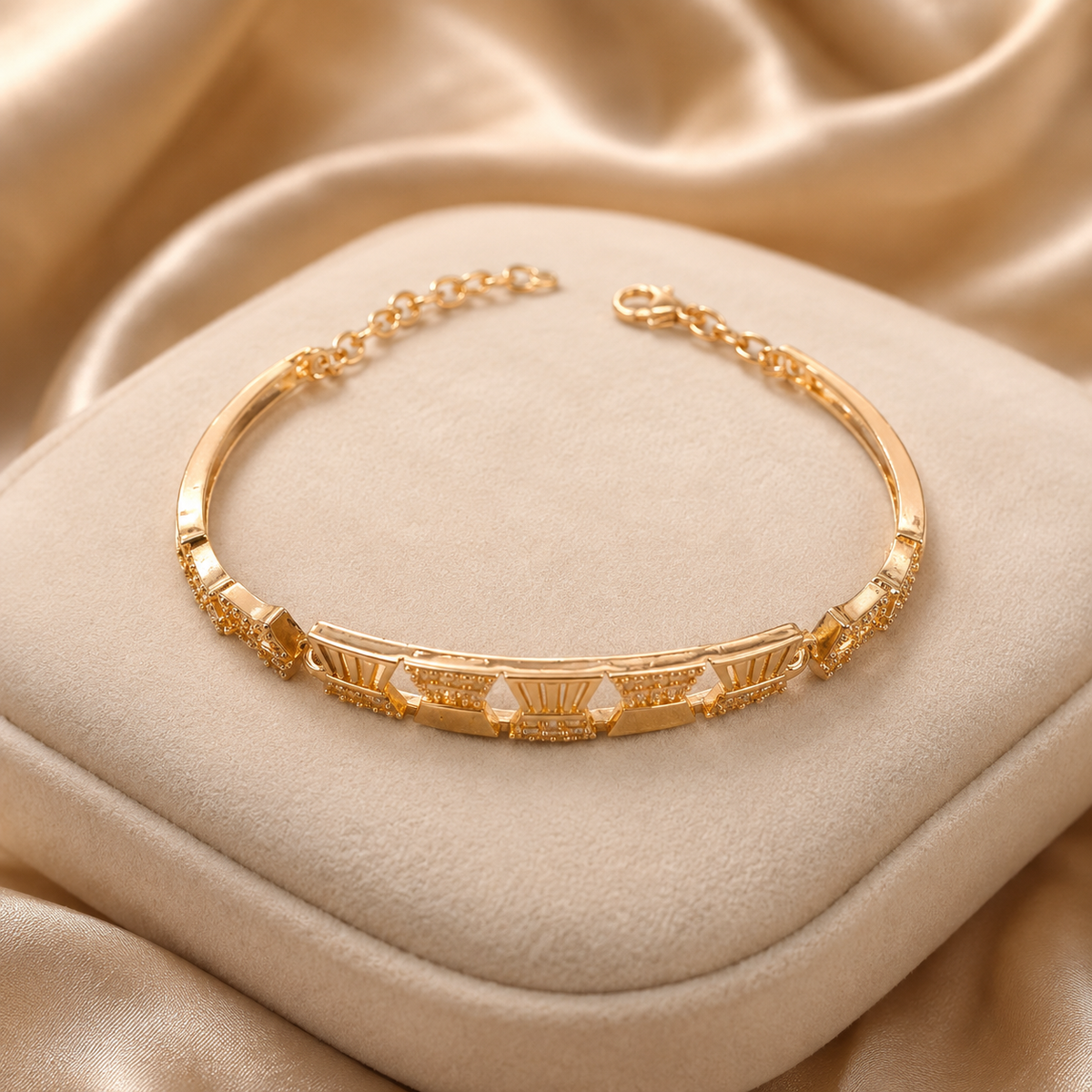 YLOCART Rose Gold Tone Designer Bracelet Kada for Women | Crystal Studded Geometric Fashion Jewellery